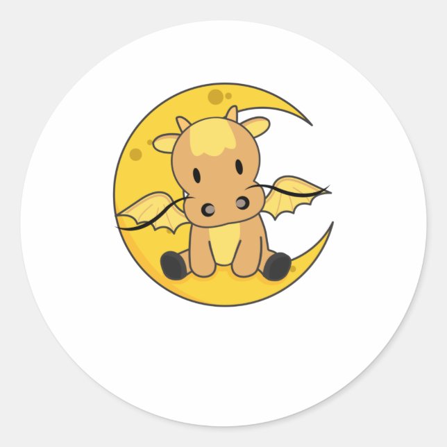 Adesivo Redondo Dragão Moon Good Night Dragon Fantasy (Frente)