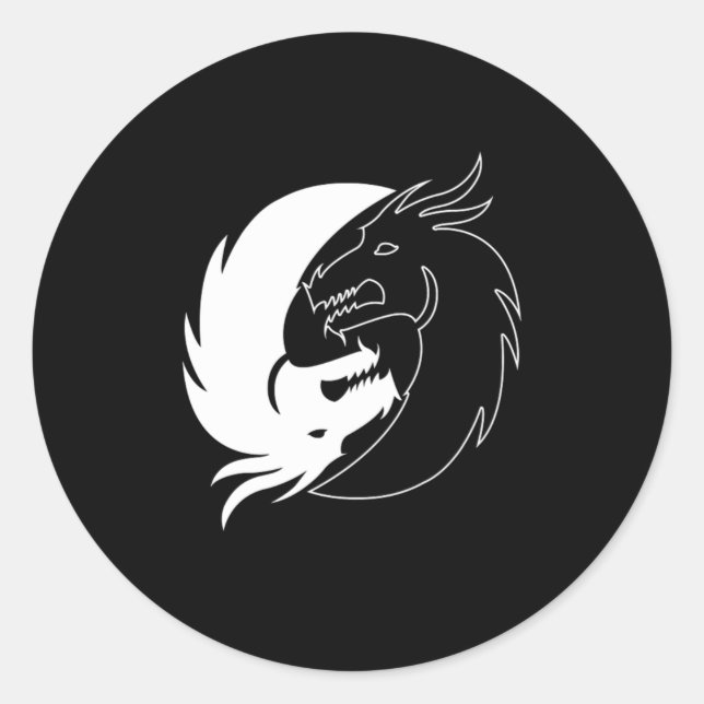 Adesivo Redondo Dragão Negro E Branco Yin Yang Harmony Taoism Gif (Frente)