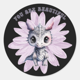Adesivo Redondo Dragão Rosa Bonito, Whimical "Você É Bonito"