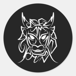 Adesivo Redondo Dragão Tribal Negro e Branco