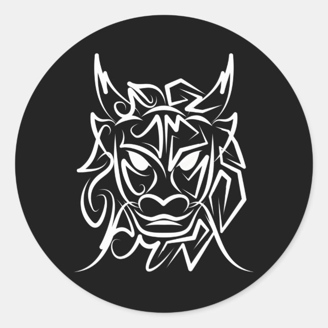 Adesivo Redondo Dragão Tribal Negro e Branco (Frente)