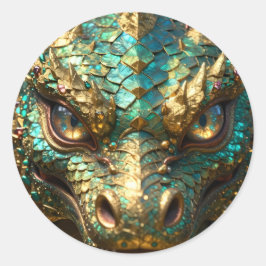Adesivo Redondo Dragão Turquesa e Dourado