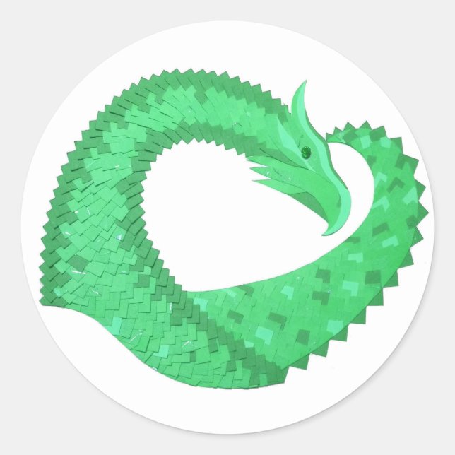 Adesivo Redondo Dragão verde no branco (Frente)