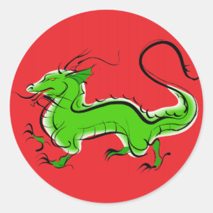 Adesivo Redondo Dragão verde no vermelho