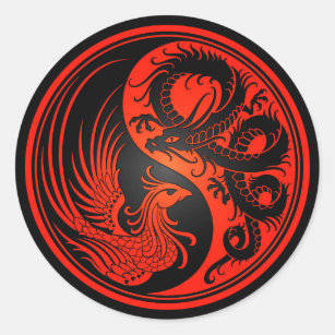 Adesivo Redondo Dragão vermelho e preto Phoenix Yin Yang