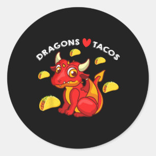 Adesivo Redondo Dragões adoram Tacos Cute Dragon Sobre o Nasciment