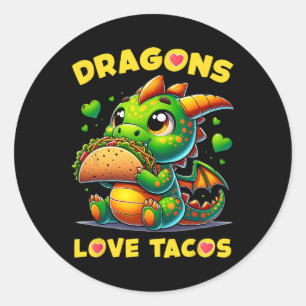 Adesivo Redondo Dragões Amam Tacos Fofo Cinco De Maio Comida Mexic