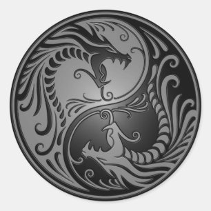 Adesivo Redondo Dragões, cinza e preto de Yin Yang