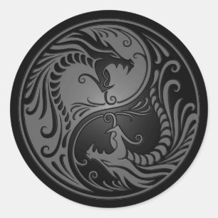 Adesivo Redondo Dragões cinzentos e pretos de Yin Yang
