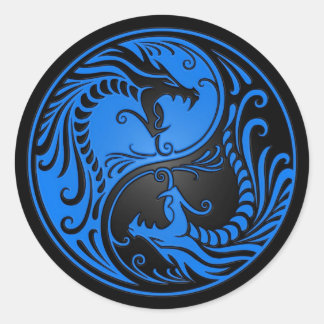 Adesivo Redondo Dragões de Yin Yang Azul e Negro