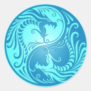 Adesivo Redondo Dragões de Yin Yang, luz - azul