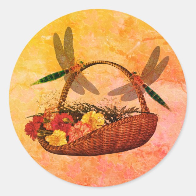 Adesivo Redondo Dragões Na Arte Natural Da Flower Basket (Frente)