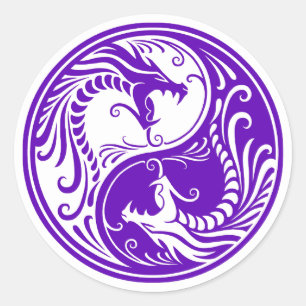 Adesivo Redondo Dragões roxos customizáveis de Yin Yang