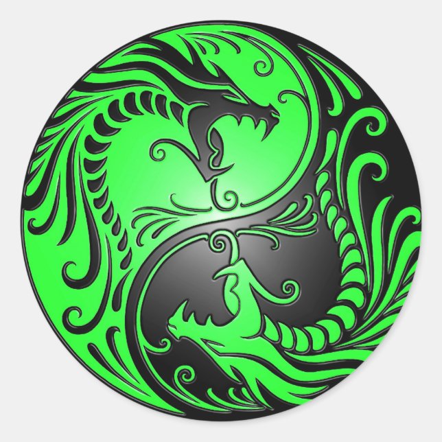 Adesivo Redondo Dragões, verde e preto de Yin Yang (Frente)