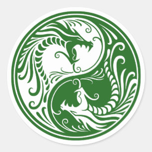 Adesivo Redondo Dragões verdes customizáveis de Yin Yang