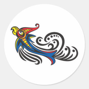 Adesivo Redondo Dragon Bird Tribal Design