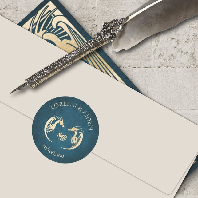 Adesivo Redondo Dragon Fantasy Modern Deco Wedding (Criador carregado)