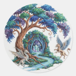 Adesivo Redondo Dragon Flight Over the Waterfall Realm