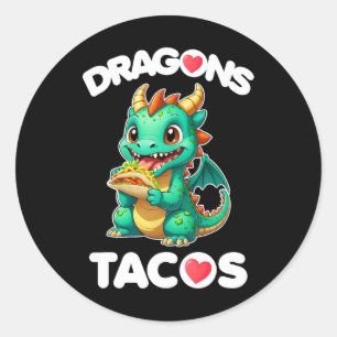 Adesivo Redondo Dragon Love Tacos Cute Cinco De Mayo Comida mexica