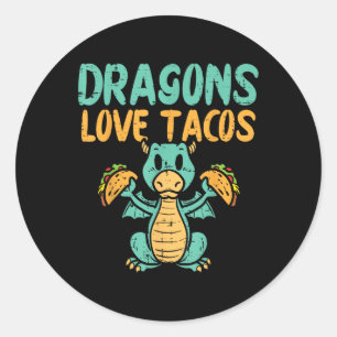 Adesivo Redondo Dragon Love Tacos Cute Cinco De Mayo Comida mexica