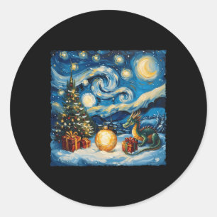 Adesivo Redondo Dragon Van Gogh Style Starry Night Winte