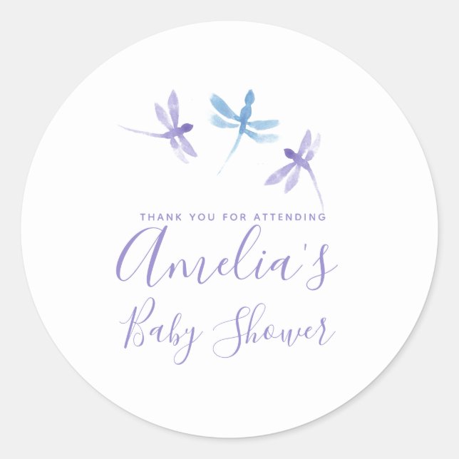 Adesivo Redondo Dragonflies Chá de fraldas pintado à mão (Frente)