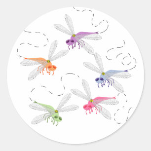 Adesivo Redondo Dragonflies Whimsic Cartoon Art