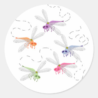 Adesivo Redondo Dragonflies Whimsic Cartoon Art