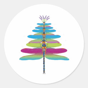 Adesivo Redondo Dragonfly Árvore de Natal Insetos Engraçados Ao Lo