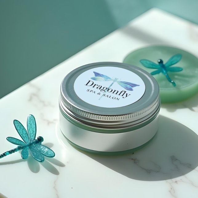 Adesivo Redondo Dragonfly Azul & Aqua Watercolor Elegante (Elegant Blue & Aqua Watercolor Dragonfly Classic Round Sticker)