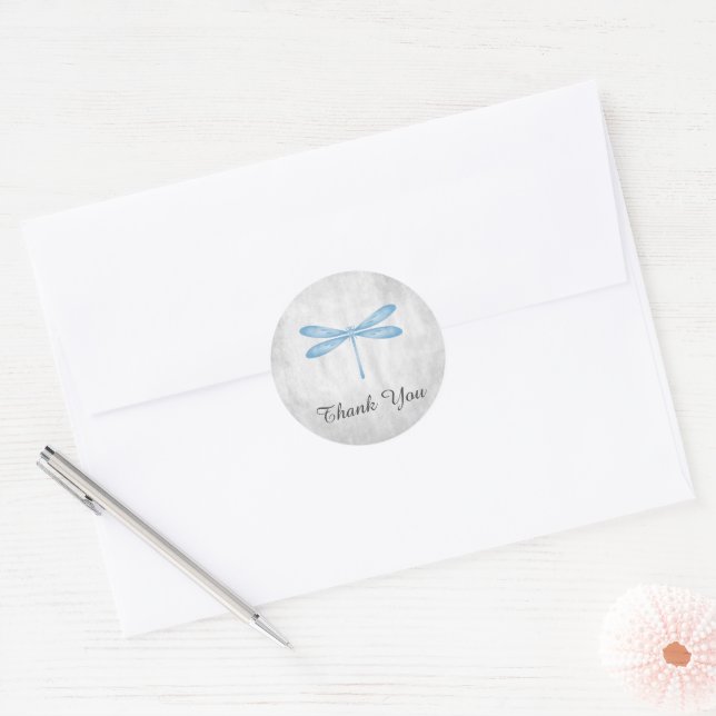 Adesivo Redondo Dragonfly Azul, Obrigado, Stickers (Envelope)