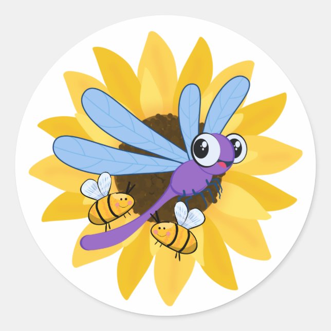 Adesivo Redondo Dragonfly & Bee's (Frente)