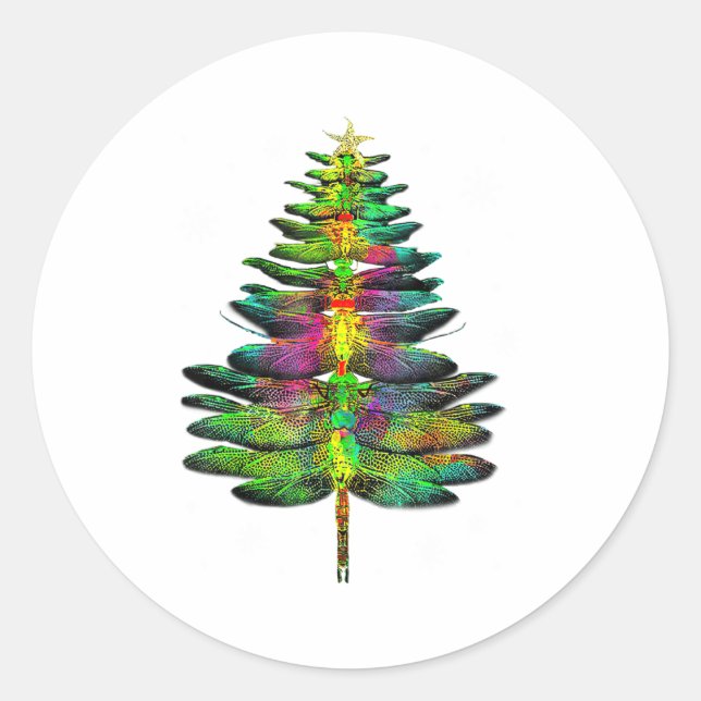 Adesivo Redondo Dragonfly Christmas Tree Dragonfly Xmas  (Frente)