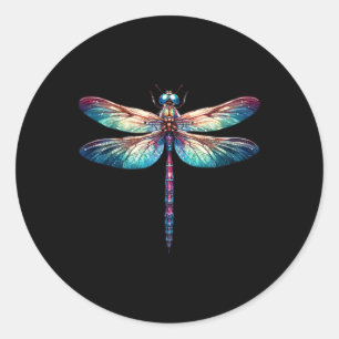Adesivo Redondo Dragonfly Colorida Inseto De Arte Por Aquarela