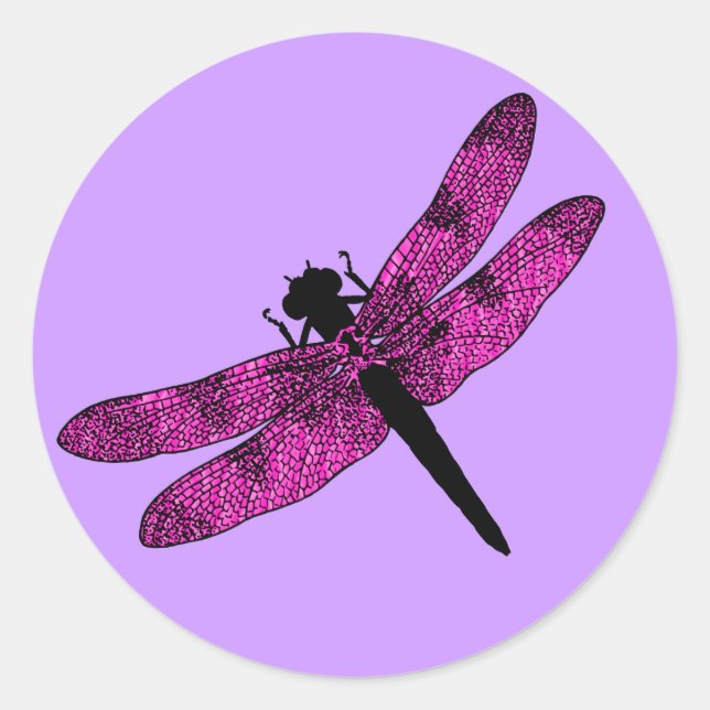 Adesivo Redondo Dragonfly com asa rosa (Frente)