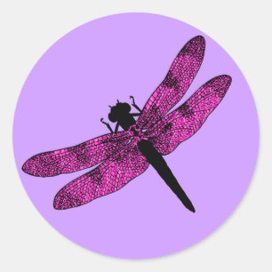 Adesivo Redondo Dragonfly com asa rosa