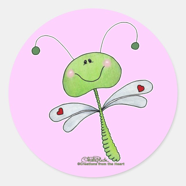 Adesivo Redondo Dragonfly com Corações (Frente)