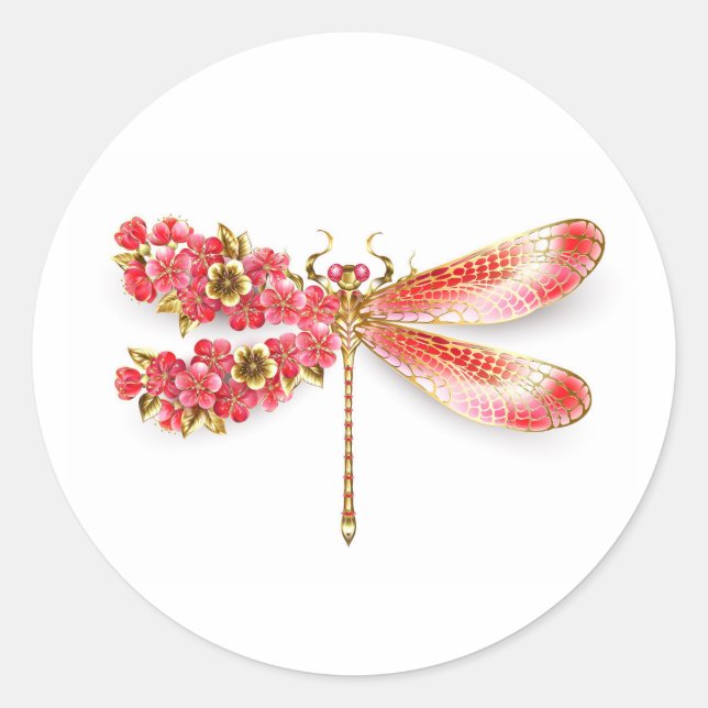 Adesivo Redondo Dragonfly com joalheria sakura (Frente)