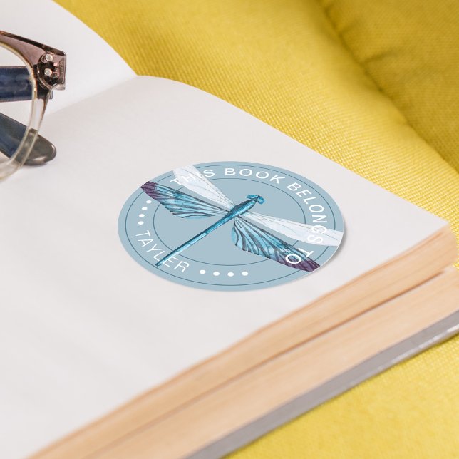 Adesivo Redondo Dragonfly Este Livro Pertence A (Dragonfly This Book Belongs To Classic Round Sticker)