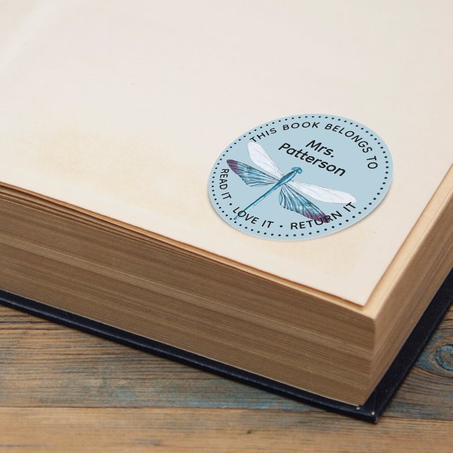 Adesivo Redondo Dragonfly Este Livro Pertence A Personalizado (Criador carregado)