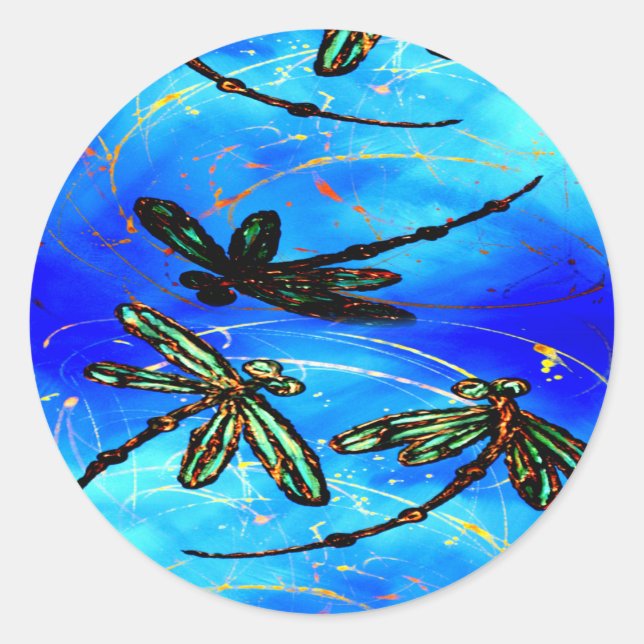 Adesivo Redondo Dragonfly Flor Elétrico Azul (Frente)