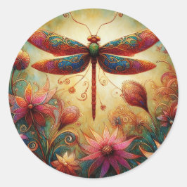 Adesivo Redondo Dragonfly Floral Abstrato-Art Teal Rosa