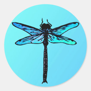 Adesivo Redondo Dragonfly Japonesa Vintage, azul-turquesa