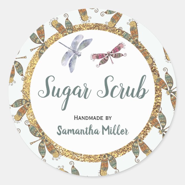 Adesivo Redondo Dragonfly Personal Care Product Sticker | Rótulo (Frente)