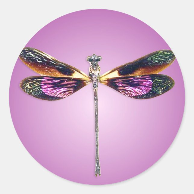 Adesivo Redondo Dragonfly - prata, ouro, roxo e preto (Frente)
