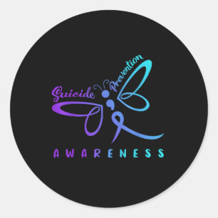 Adesivo Redondo Dragonfly Suicida Prevention Sensibilização Rosa E
