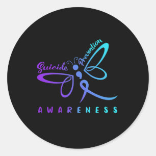 Adesivo Redondo Dragonfly Suicida Prevention Sensibilização Rosa E