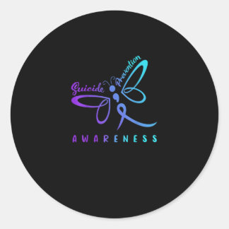 Adesivo Redondo Dragonfly Suicide Prevention Aware Teal Ribbon