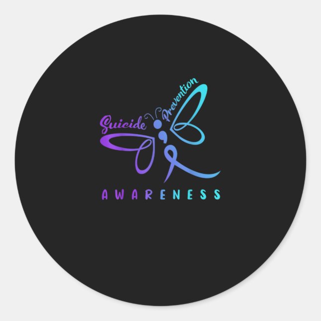 Adesivo Redondo Dragonfly Suicide Prevention Aware Teal Ribbon (Frente)