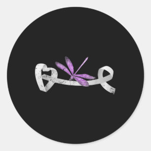 Adesivo Redondo Dragonfly White Ribbon Sobrevivente de câncer Pulm